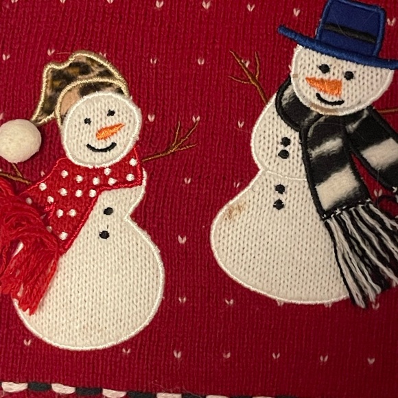 Charter Club Red Lambs Wool Vest Women’s Size L Holiday Snowmen Classic Warmth - Picture 4 of 7
